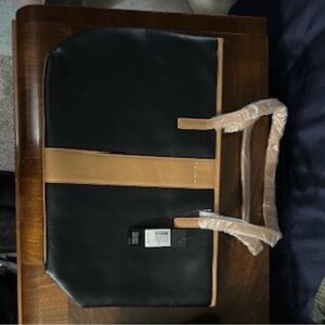 Tahari Black and Tan Two-Tone Leather Tote